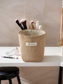 1pc Linen Wall Hanging Storage Bag, Door Back Organizer Pouch, Desk Tidy Jute Mesh Bag, Bathroom Storage - Multicolor - View 14