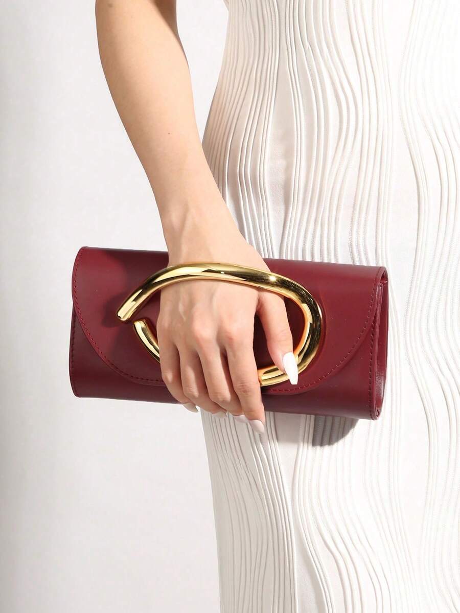 Retro Vintage Solid Color Clutch Wallet, All-Match Carry On Purse, Stylish PU Bag For Women, And For Wedding, Party, Prom, Dinner - Màu Đỏ Sâu - Xem 1