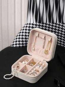 1个极简主义首饰盒，便携式PU首饰盒，适合夏季旅行，可收纳耳环、项链、戒指等首饰，用于展示和存放，大容量首饰盒，适用于耳环、戒指、项链、手链、美甲饰品，母亲节、圣诞节、万圣节礼物，女士首饰收纳盒，返校宿舍必备，化妆间装饰，房间装饰 - 多色 - 查看 14