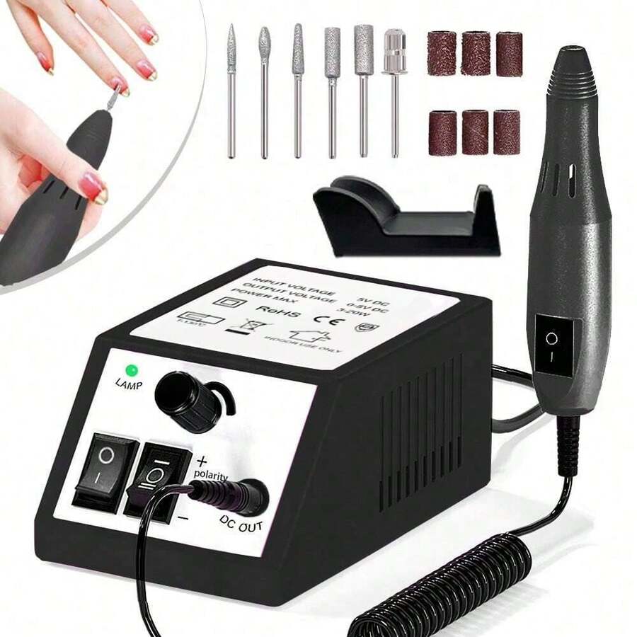 电动美甲钻、专业美甲打磨机、美甲磨甲套装、美甲钻头、便携式美甲沙龙抛光机设备 - 黑色 - 查看 1