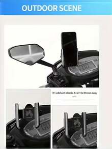 1个多色可调节铝合金摩托车/自行车/踏板车手机支架，稳固防滑设计，经久耐用，光滑黑色表面，可牢固固定手机，适用于街道导航、后视镜安装等，简约坚固。