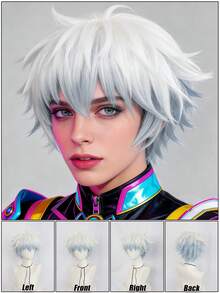 Perruque avec frange droite courte et volumineuse, perruque de cosplay unisexe pour anime, disponible en plusieurs couleurs, perruque avec frange en fibre synthétique résistante à la chaleur, apparence naturelle, haute densité, sans colle nécessaire, confortable à porter, fabriquée en fibre résistante à la chaleur, pour le quotidien, les vacances, les fêtes de Noël, les accessoires de scène, cadeau idéal - Multicolore - Voir 26