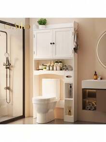 White Over-Toilet Bathroom Cabinet | Space-Saving Storage Organizer - Mặc định - Xem 1