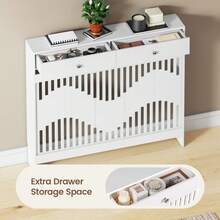 Jooli H Radiator Cover With Drawers, White Wooden Radiator Shelf Pipe Covers Cabinet With Wavy Grill For Living Room Bedroom Hallway - White - View 5