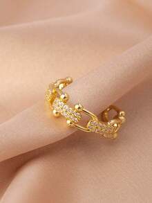 1枚马蹄形搭扣简约设计锆石实心戒指，奢华配饰，男女皆宜，适合日常和节日佩戴。