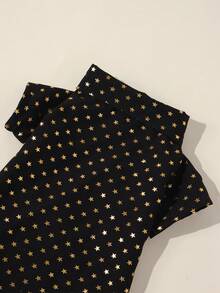 一件奢华时尚宠物狗服装，柔软舒适，金属箔印花，星形图案，短袖衬衫，适合幼犬和小型犬，春/夏/秋季穿着。 - 黑色 - 查看 9