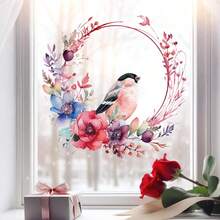 1pc Lively Bird Wreath Window Sticker, Removable PVC Self-Adhesive Decal, Suitable For Spring Bedroom, Living Room, Balcony And Shop Window Decoration - Multicolor - View 1