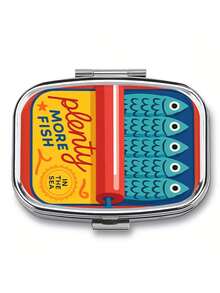 1pc Vintage Sardine Themed Metal Pill Box Storage Container - 2 Compartment Ocean Theme Medicine Storage Box With Sardine Design, Portable For Home, Travel, Wallet - Unique Gift For Sardine Lovers, Pill Box, Travel Medicine Organizer - Multicolor - View 11