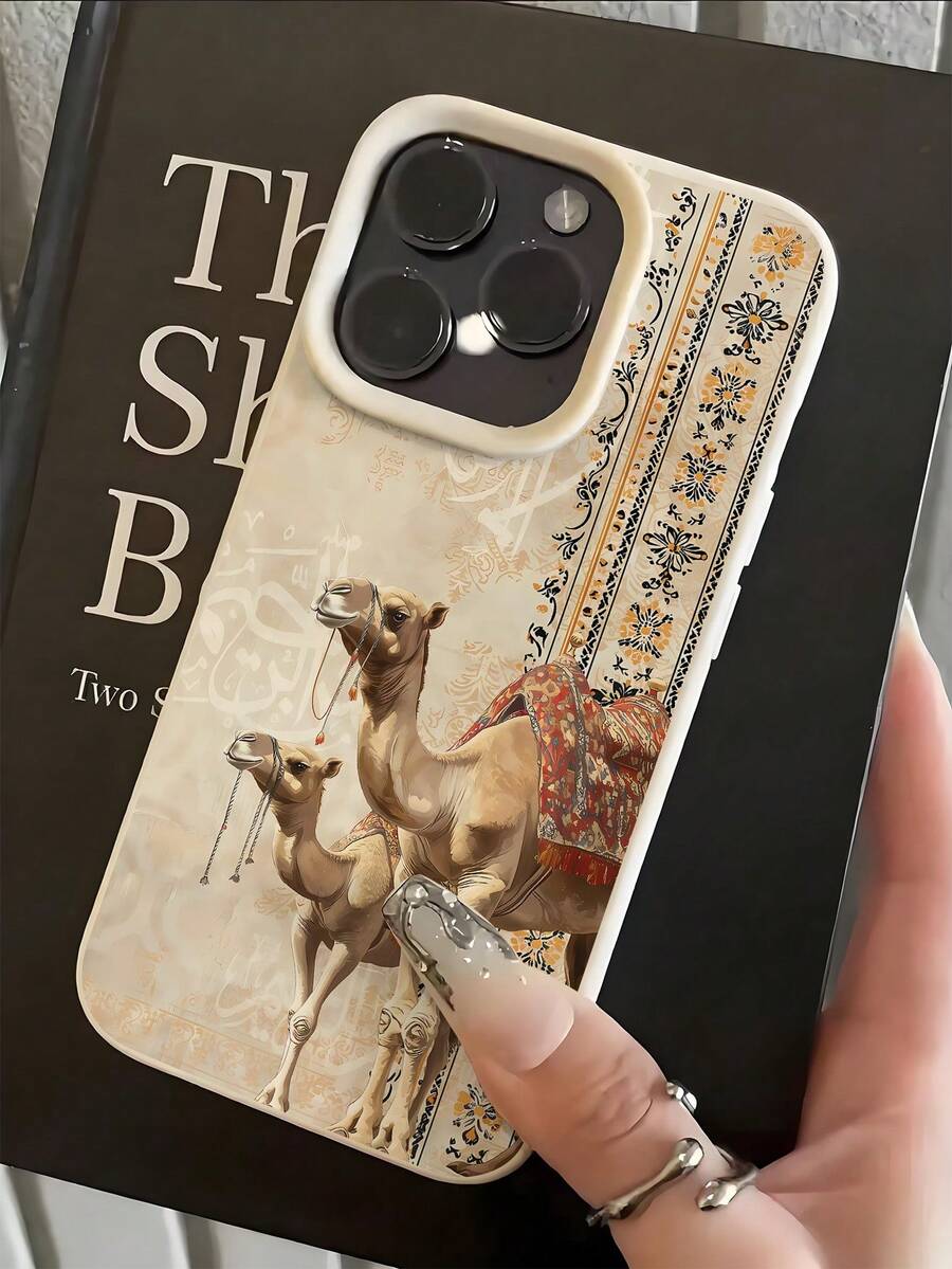 Arabic Camel Phone Case – Realistic Camel Design With Islamic Calligraphy & Traditional Patterns, Cultural Art Cover For IPhone 14/15 Pro Max,Compatible With IPhone17,17pro,17pro Max,16,16plus,16pro Max,16e,16pro,15,15plus,15pro Max,15pro,14,14plus,14pro Max,14pro,13,13pro,13pro Max,12,12pro,12pro Max - Multicolor - View 1