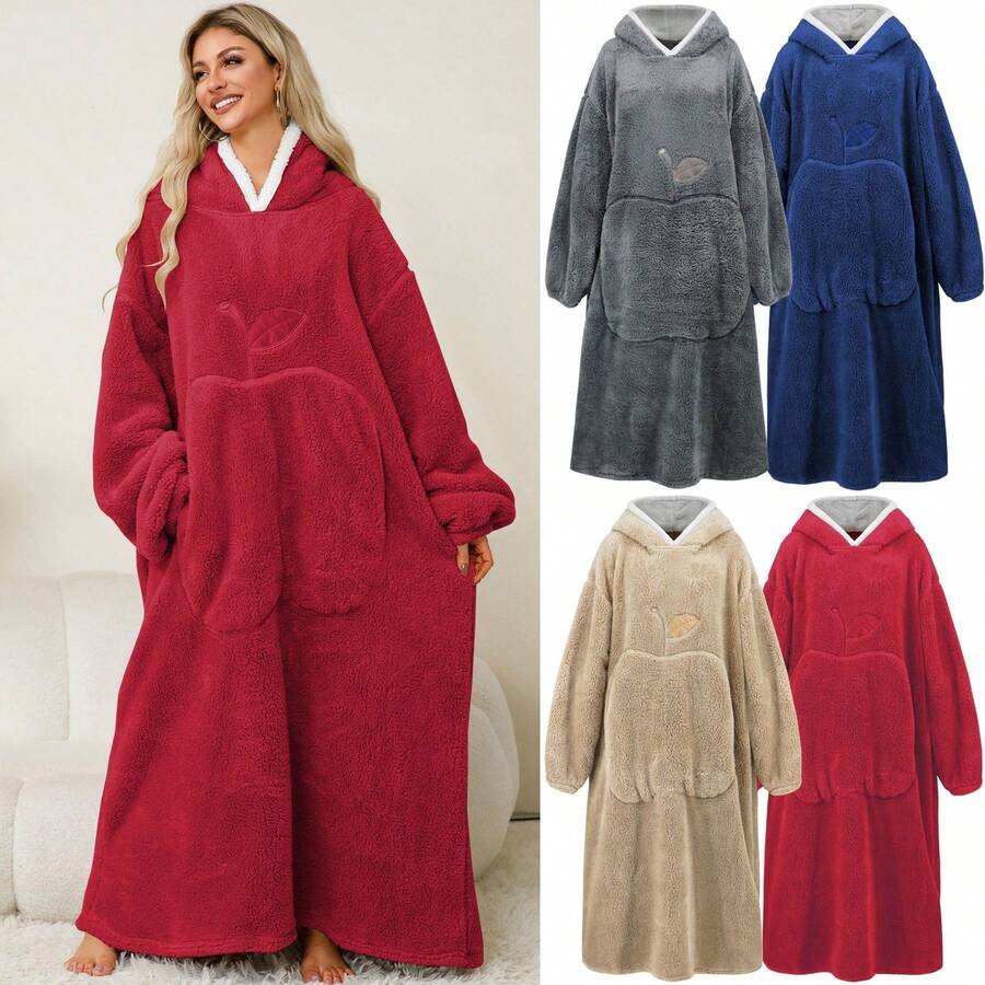 Oversized Hooded Sweatshirt Wearable Blanket, Women's Loose Hooded Blanket,Loose Hooded Blanket, Super Soft Warm And Comfortable Blanket With Front Apple Pocket Design, Suitable For Men And Women, Best Gift With Large Pockets, Comfortable Home Wear,Brown/Navy/Red Cozy Loungewear