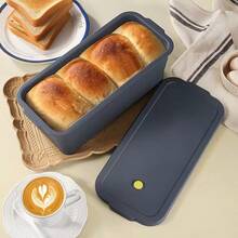 1pc Silicone Toast Bread Baking Pan, Foldable & Collapsible Design, Airtight Lid Food Storage Container, Ice Cube Tray, Non-Stick Toast Bread Mold, Large Capacity Multi-Functional DIY Baking Tool - Grey - View 4