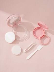 1个粉色可替换装化妆品收纳盒套装，时尚迷你便携设计，化妆品整理盒 - 带镜子和粉扑，包含镊子和勺子，适用于粉底液、BB霜小样、粉饼盒，日常化妆必备。价格实惠，适合作为圣诞礼物、化妆品、化妆工具、物美价廉的好物、礼物、女士礼物、圣诞礼物、赠品、旅行用品、廉价好物、旅行必备品。 - 彩色 - 查看 4
