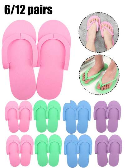 6/12 Pairs Bulk Disposable Pedicure Slippers & Spa Flip Flops | Foldable Soft Foam Hotel Shower Sandals For Guests | Women Men Salon, Nail Spa, Pedicure Essentials, Bridal Shower Party Supplies | Christmas, New Year, Holiday Party Guest Favors, Travel, Gym, Pool, Beach, Home Pedicure Kit, Birthday Gift Bags, Wedding Welcome Kits, Thank You Gifts, Bulk Party Decorations