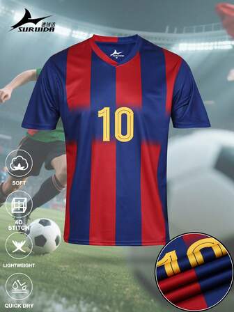 SURUIDA 1 ชิ้น เสื้อเชิ้ตฟุตบอล บาร์เซโลนา #10 สำหรับผู้ชาย, เหมาะสำหรับวัยรุ่น, การแข่งขันกีฬา, เสื้อแขนสั้นสำหรับกีฬาทีม