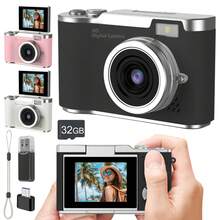 Auto Focus 48MP 4K Face Detection 2.4-Inch Flip Over Display Screen 16X Zoom Rechargeable Battery Pocket Cinema Digital Compact Video Cameras, For Teenagers, And Beginners With Card Reader, OTG, Support For Taking Photos - Pink - View 12