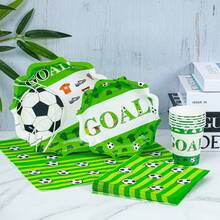 1 Set Of Green Soccer Themed Disposable Plates, Napkins And Cups, Serves 8 Guests, Suitable For Birthday, Wedding, Party, Family Picnic - Multicolor - View 3