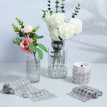 1 Yards 3ft 4" Silver Crafts Faux Diamond Bling Wrap Diamond Flower Rhinestone Mesh Ribbon Bling Bling Wrap Bulk,6 Rows Gold Flower Pattern Faux Rhinestone Crystal Mesh Ribbon Roll For Wedding, Party, Centerpiece, Cake, Vase Sparkling Decoration (Gold) - Multicolor - View 2