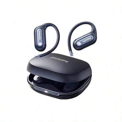 PHILIPS TAT4759 Trådlösa Bluetooth-hörlurar: Öronkrokdesign för öppet lyssnande, stabil Bluetooth-anslutning, spel-/videoläge med låg latens, bekväm användning hela dagen, blå.