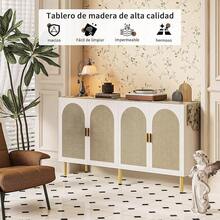 Alacenas para Cocina 1.2,Bufetera Mueble con 4 Puertas,Credenza Bufetera con 4 Puertas de Ratán Natural,para Cocina, Comedor, Sala de Estar. - Blanco - Ver 4