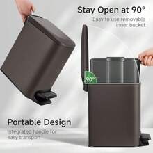 TIPGO Cubo de basura delgado para baño con tapa de cierre suave cubo de basura de 6 litros/ 1.6 galones de acero inoxidable con cubo interior íble pedal de paso cubos de basura pequeños para - marrón - Ver 3