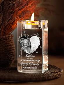 Portavelas de cristal personalizado con foto. Siempre estarás en mi corazón. Este regalo de cristal personalizado está dedicado a los seres queridos fallecidos. Portavelas de cristal personalizado. Graba sentimientos familiares, atesora recuerdos familiares. - ala - Ver 9