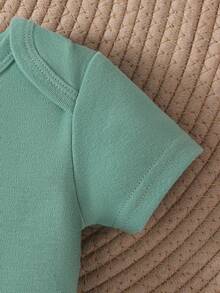 Set de 5 piezas/paquete de mamelucos con estampado de oso panda lindos para bebés niños, de manga corta y suaves - Verde - Ver 6