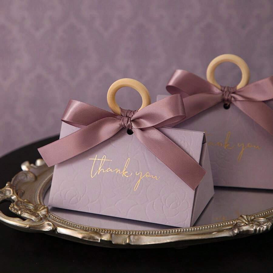 Wedding Candy Box With Embossed Floral Pattern, High-End Wedding Candy Box, Handheld Wedding Candy Bag, Small Gift Packaging Box With Ribbon And Plastic Ring