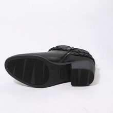 Women's Ankle Boots With Low Chunky Heel – Round Toe Wide Width Short Booties With Side Zipper For Comfort & Everyday Wear - Pu đen - Xem 11