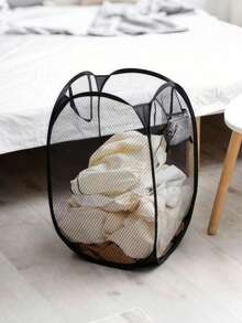 سلة غسيل مصنوعة من شبكة بمقبض - مثالية للسكن الجامعي والسفر والحمام - مصنوعة من البوليستر، قابلة للطي، لتخزين الملابس القذرة (لون عشوائي) - متعدد الألوان - مشاهدة 6