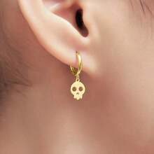 极简主义新款男女通用幽灵头耳环，复古骷髅吊坠耳环，哥特朋克摇滚派对配饰礼品 - 銀色 - 查看 5