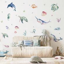 BRUP 1/2/6张海底美人鱼墙贴，适用于儿童房、婴儿房、女宝宝房间装饰，可移除卡通公主城堡贴纸，海洋主题婴儿房墙贴 - 彩色 - 查看 5