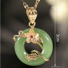 1pc Flower Tree Of Life Pendant With Faux Jade Stone, Leaves Decor Necklace, Unique Design For Women's Elegant And Personalized Style Valentines,Mom,Mother,Mother's Day,Gift - Vàng - Xem 6