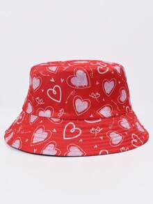 1pc Heart Letter Bohemian Casual Streetwear Party Cute Polyester Printed Warm Decorative UV Protection Reversible Bucket Hat, Spring/Summer/Autumn, Valentine's Day Couple, Unisex Sun Hat - Multicolor - View 11