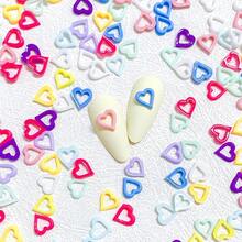 300Pcs Heart Nail Charms 3D Nail Charms Love Nail Art Rhinestone Colorful Acrylic Resin Hollow Heart Nail Supplies Hearts Design Nail Accessories For Women Craft DIY Manicure Decor Valentines,Yellow - Màu vàng - Xem 1