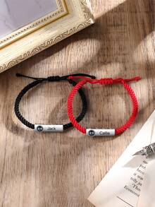 2pcs Customized Couple Projection Bracelet Set | Customized Simple Woven Rope Couple Photo Bracelet | Customized Woven Bracelet Set | Anniversary Bracelet For Couples - Customized Couple Bracelets - View 5