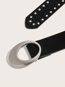 1 pieza Cinturón de mujer estilo retro Mila Rae con decoración de remaches en piel sintética, accesorio de moda adecuado para pantalones y vestidos - Negro - Ver 3