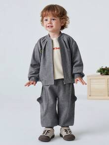 mini bala 2 piezas Conjunto lindo para niños, chaqueta y pantalones, tela suave y amigable con la piel, Colección Primavera 2026 - gris oscuro - Ver 1