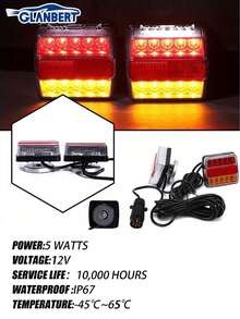 GLANBERT 1套拖车尾灯套件,7线束套件,带卡车侧灯条,红/黄/白透镜带反光片,12V高亮度拖车尾灯,转向信号警示灯,适用于拖车、卡车、房车 - 1拖2 - 查看 14