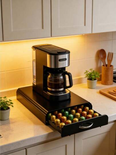 1 pieza Caja de almacenamiento de cápsulas de café de la línea original básica con 1 cajón, puede contener 60 cápsulas, color negro, adecuada para cafeterías, cocinas, dormitorios para organizar cápsulas de café