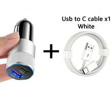 PD快充车载手机充电器【迷你金属款】双口3.1A USB-A+Type-C车载插头，配备1根2米长USB-A转Type-C快充数据连接线，兼容 16/16Pro、15/15Pro，三星Galaxy S23/S22/S21/S20/S10 Plus，Pixel 7/6 - 彩色 - 查看 6