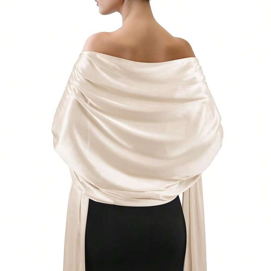 Sofier Satin Shawl Wraps For Women Evening Dresses Wedding Bridal Party Silky Scarf Formal Cover Up Bridesmaid Gifts,Beige - 米色 - 查看 1