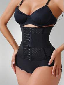 女士塑身紧身裤、腹部塑形上衣、运动腰部支撑带 - 黑色 - 查看 2