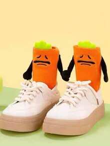 1 Pair Funny Carrot Holding Hands Versatile Five Finger Socks, Suitable For All Seasons - Multicolor - View 2
