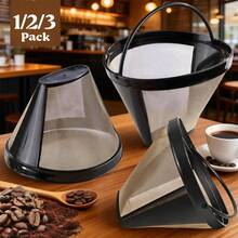 1/2/3个装可重复使用锥形咖啡过滤器，不锈钢网状咖啡滴滤器，意式浓缩咖啡篮替换装，适用于滴滤咖啡机，意式浓缩咖啡配件 - 彩色 - 查看 8