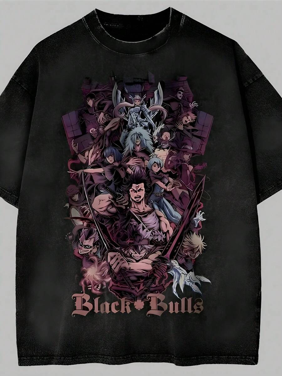 Black Cow "Black Clover" Retro Shirt, Anime Shirt, Men's Gift, Crew Neck T-Shirt, T-Shirt For Anime Lovers - màu đen - Xem 1