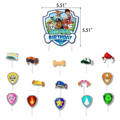 汪汪队立大功主题蛋糕装饰套装，生日派对三角旗，甜点桌装饰插牌