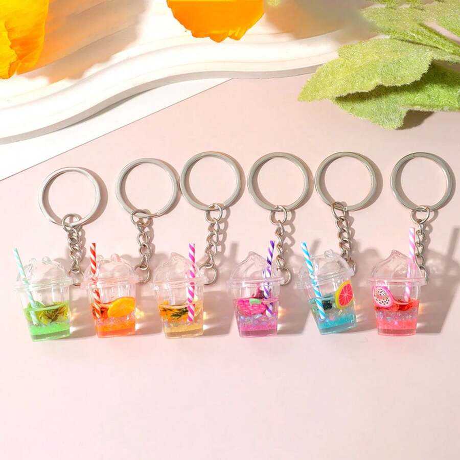 Creativo lindo Mini taza de té de la leche llavero luminoso acrílico fruta Kiwi jugo de uva colgante llavero bolsa adornos coche baratija regalo - D - Ver 1