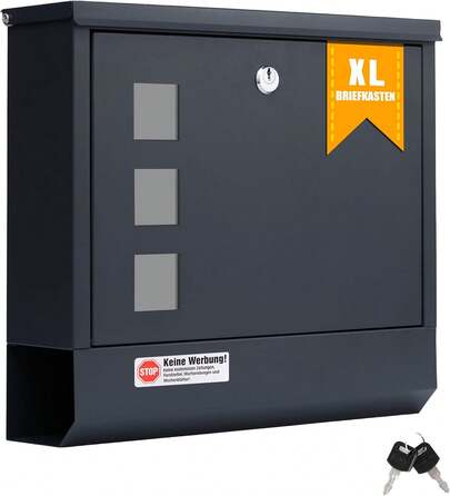 Wandbriefkasten mit Zeitungsfach und Schloss – Große C4-Größe (9x31x35 cm), Sichtfenster, wasserdicht & UV-beständig
