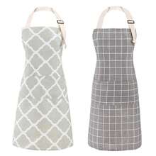 Tosewever 2 Pack Cotton Adjustable Bib Apron For Women, CooFKing Kitchen Aprons With Pockets BBQ Drawing, Mom Woman Men Chef (Cotton - Grey/Green, 2) - 棉灰/綠色 - 查看 1