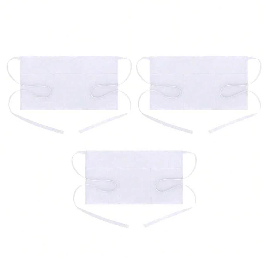 BOHARERS Waist Apron With 3 Pockets - Black Waitress Waiter Server Short Aprons - C-3包裝白色 - 查看 1